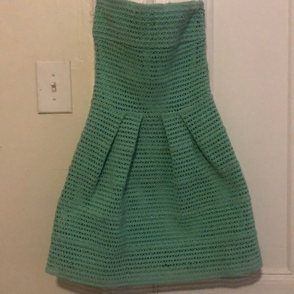 Green strapless textured dress